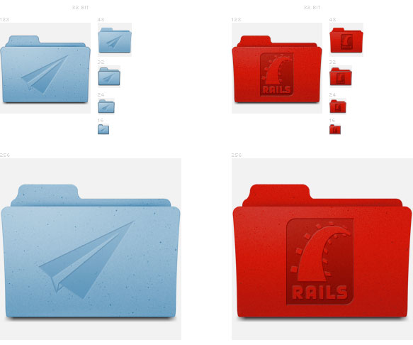 Ruby on Rails and Lighttpd folder icons for Leopard preview