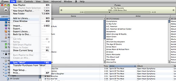 Apple iTunes File Menu Screenshot